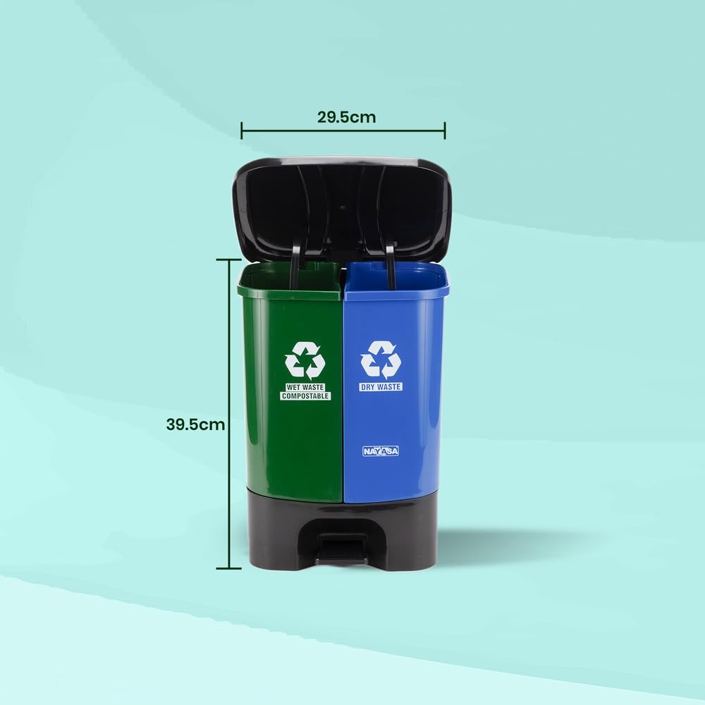 Paddle Dustbin Plastic 19 L Capacity 95L  95L Dual Compartment for Wet  Dry Waste Segregation Nayasa