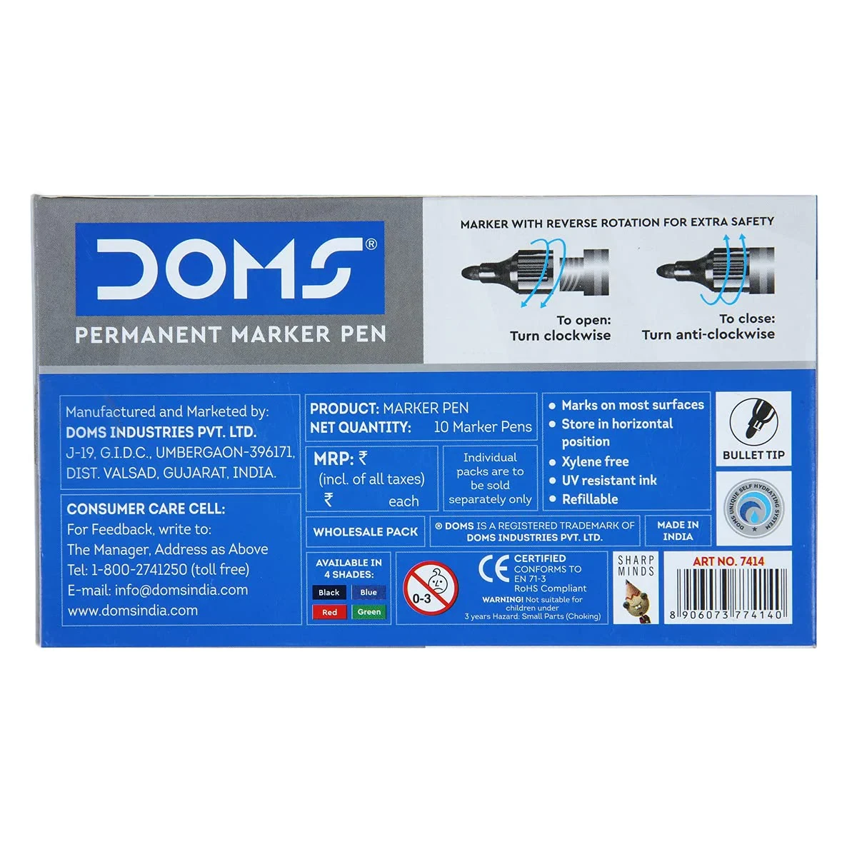 Permanent marker Black DOMS Pack of 10