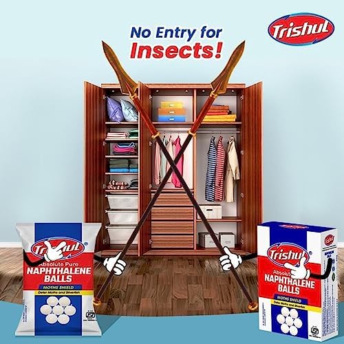 Wardrobe insect repellent with Trishul naphthalene balls to stop moths and insects