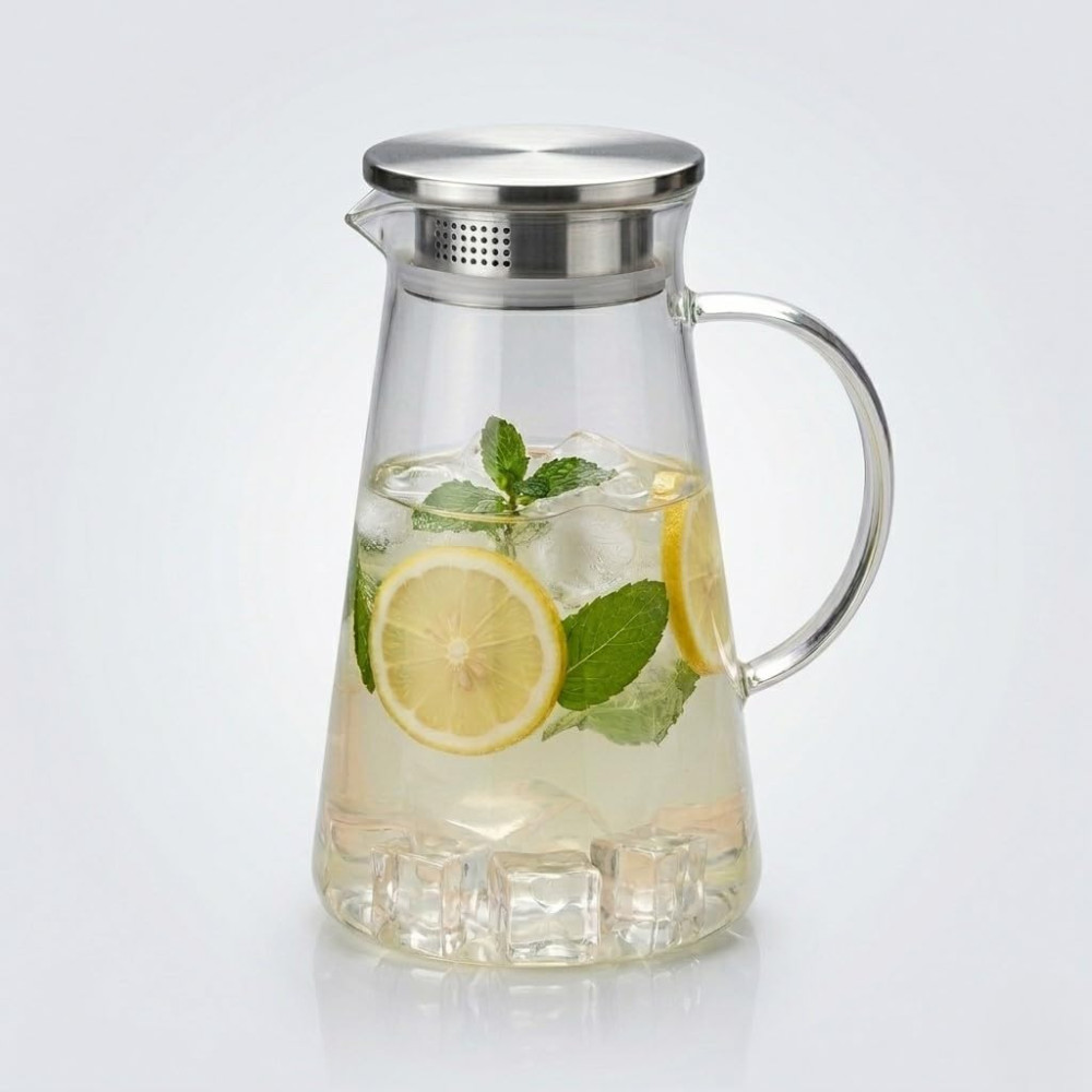 Image of Borosilicate Water Jug 1.8 Litre Stainless Steel Air Tight Lid Femora