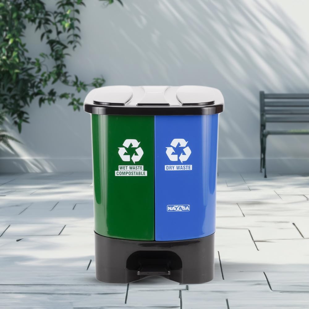 Paddle Dustbin Plastic 19 L Capacity 95L  95L Dual Compartment for Wet  Dry Waste Segregation Nayasa