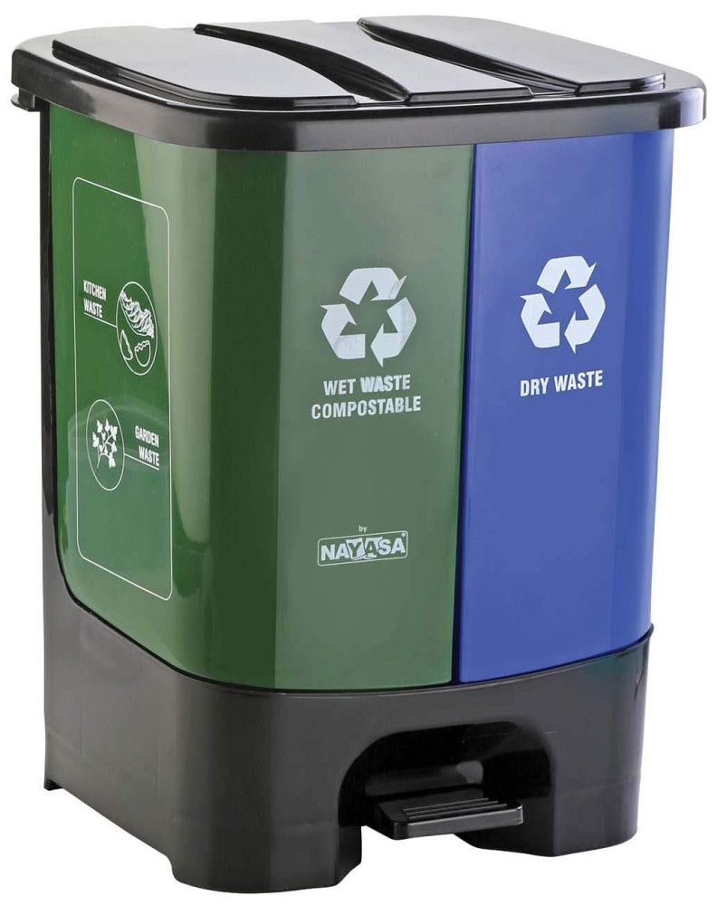 Image of Paddle Dustbin, Plastic, 19 L Capacity (9.5L + 9.5L), Dual Compartment for Wet & Dry Waste Segregation, Nayasa