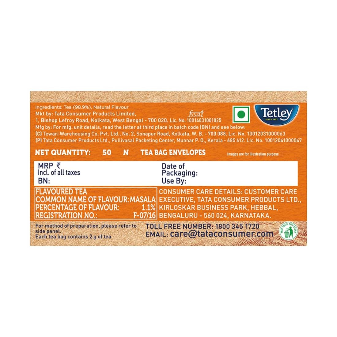 Tetley Masala Tea 50 Pcs