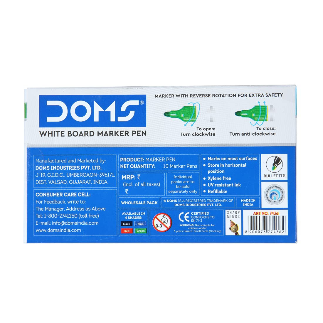 White Board Marker Green DOMS Pack of 10