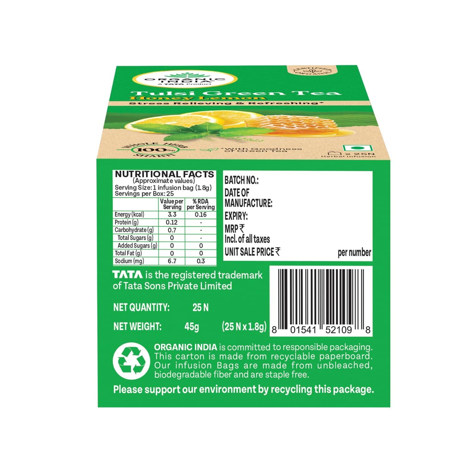 Green Tea Honey lemon Pack of 25 Organic India