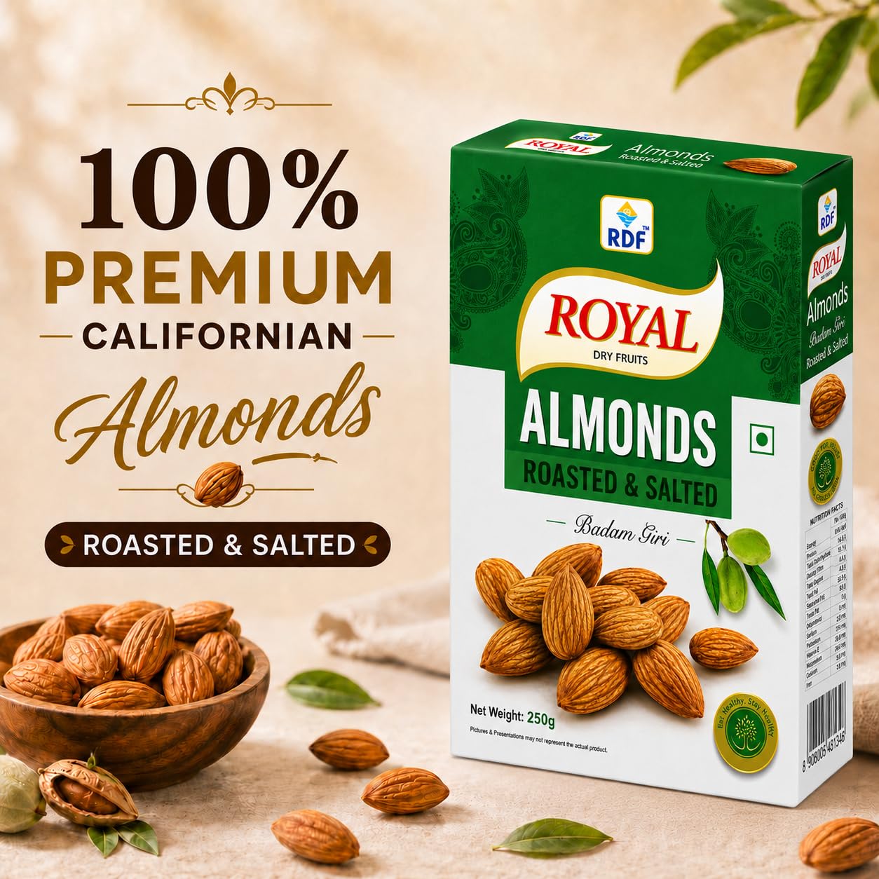 Roasted  Salted Almond 250 gram Royal