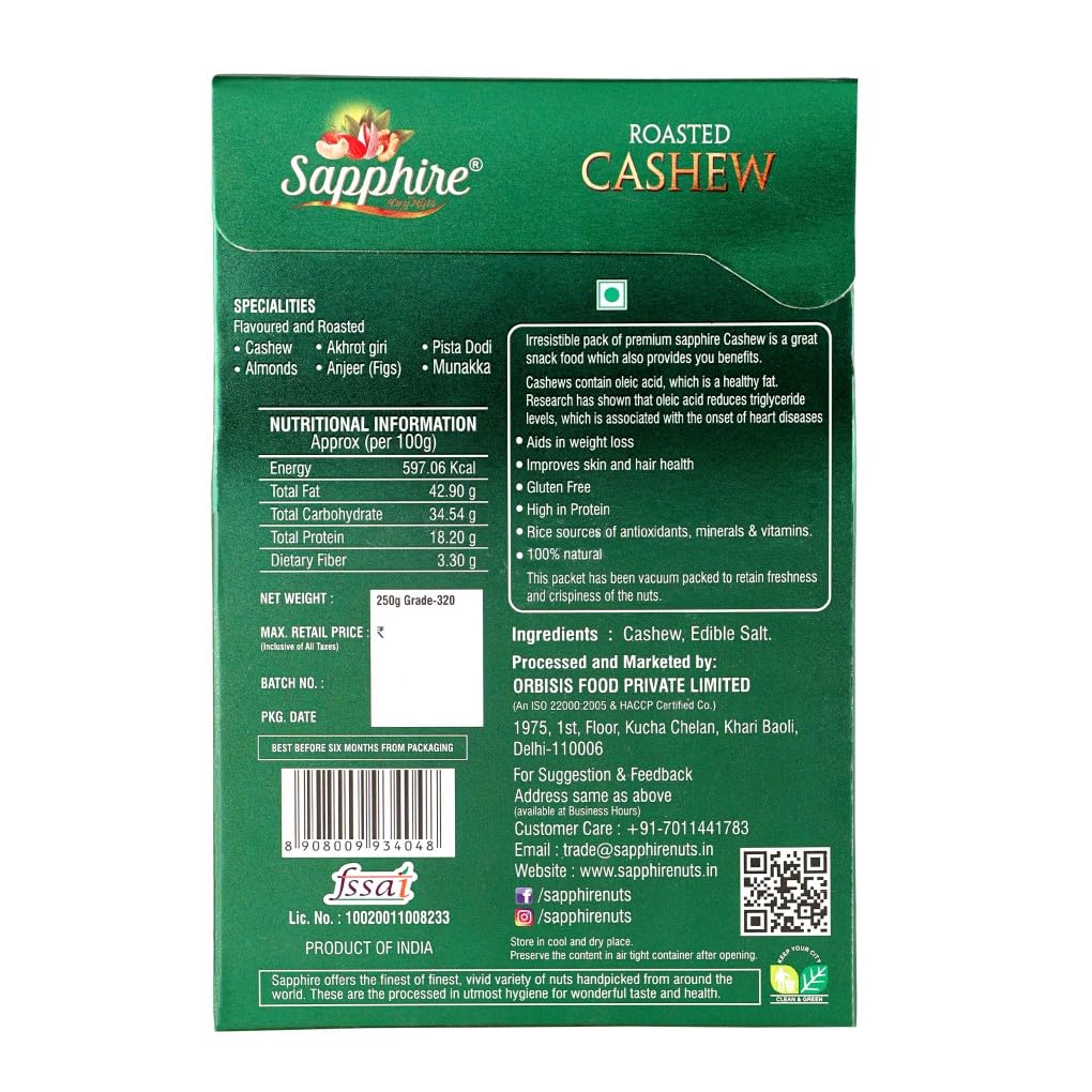 Sapphire Roasted and Salted Cashew 250 g