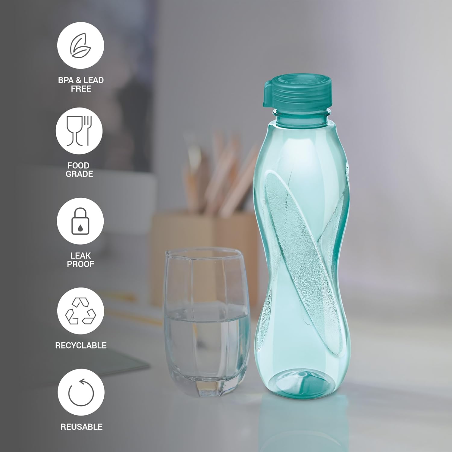 Water Bottle 1 Ltr Plastic Wide mouth Milton