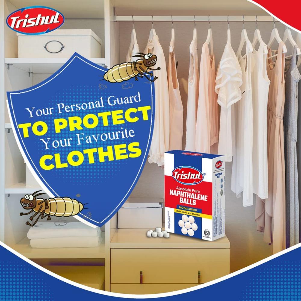 Trishul naphthalene balls for wardrobe moth protection and safe storage of clothes