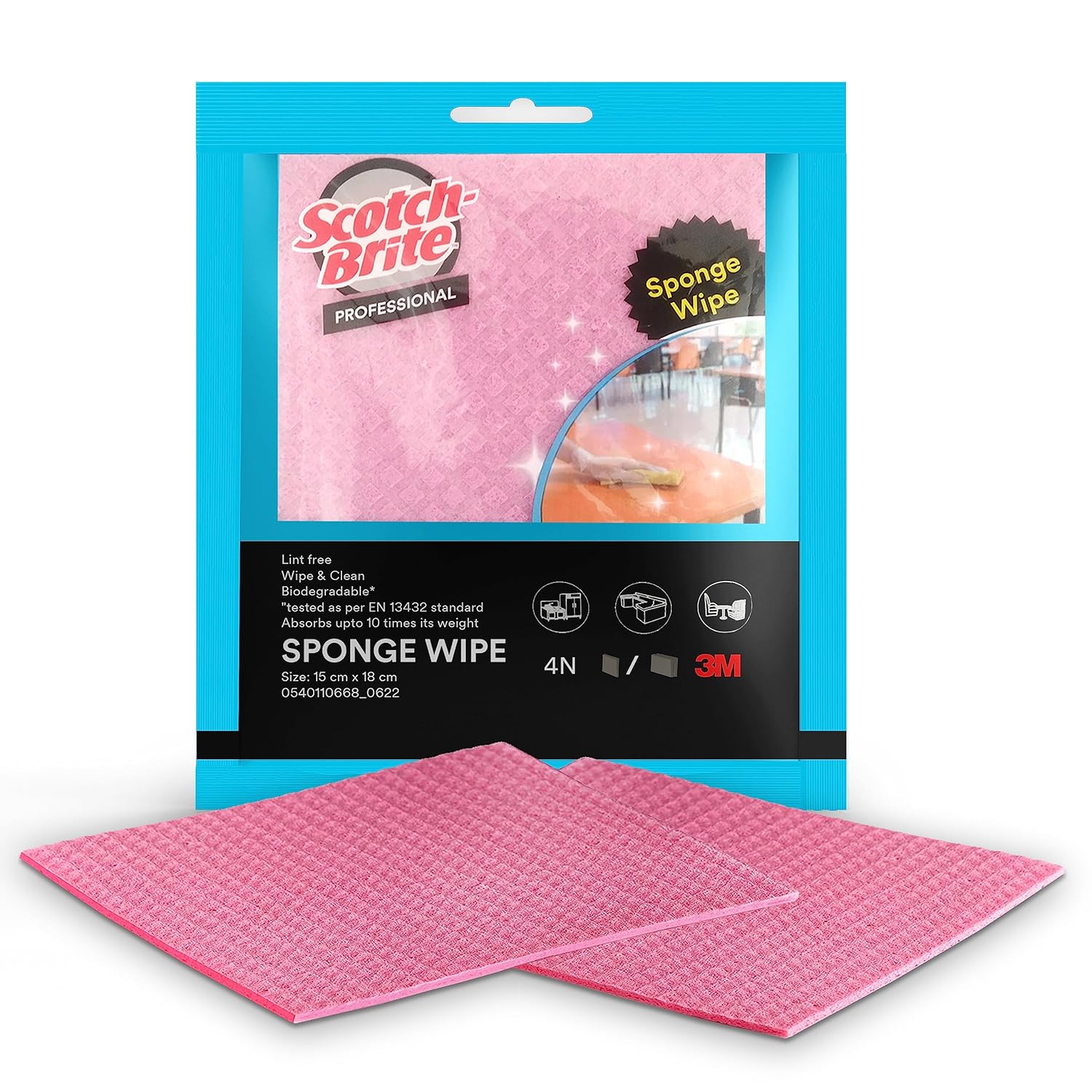 Sponge Wipe 15X18 Cm 3M Pack of 4