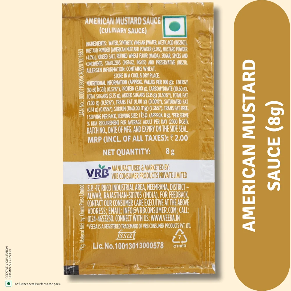American Mustard Sauce 8 Gram Sachet Packet 100 Pcs