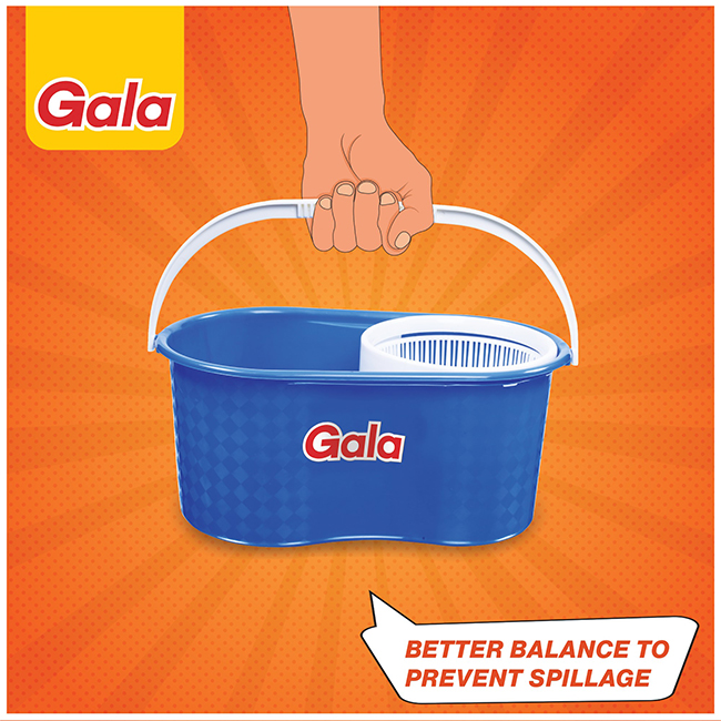 Gala Smart Spin Mop with Wring Bucket Plastic Blue Two Refills