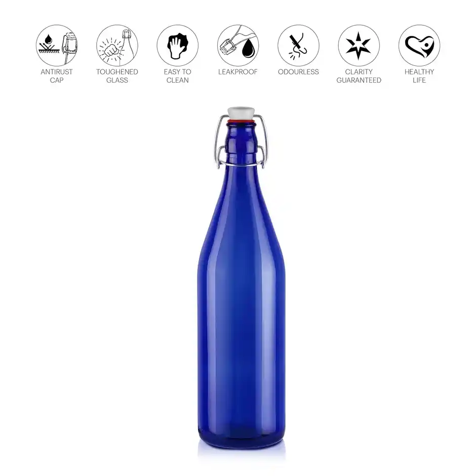Water Bottle 1 Ltr Glass Blue