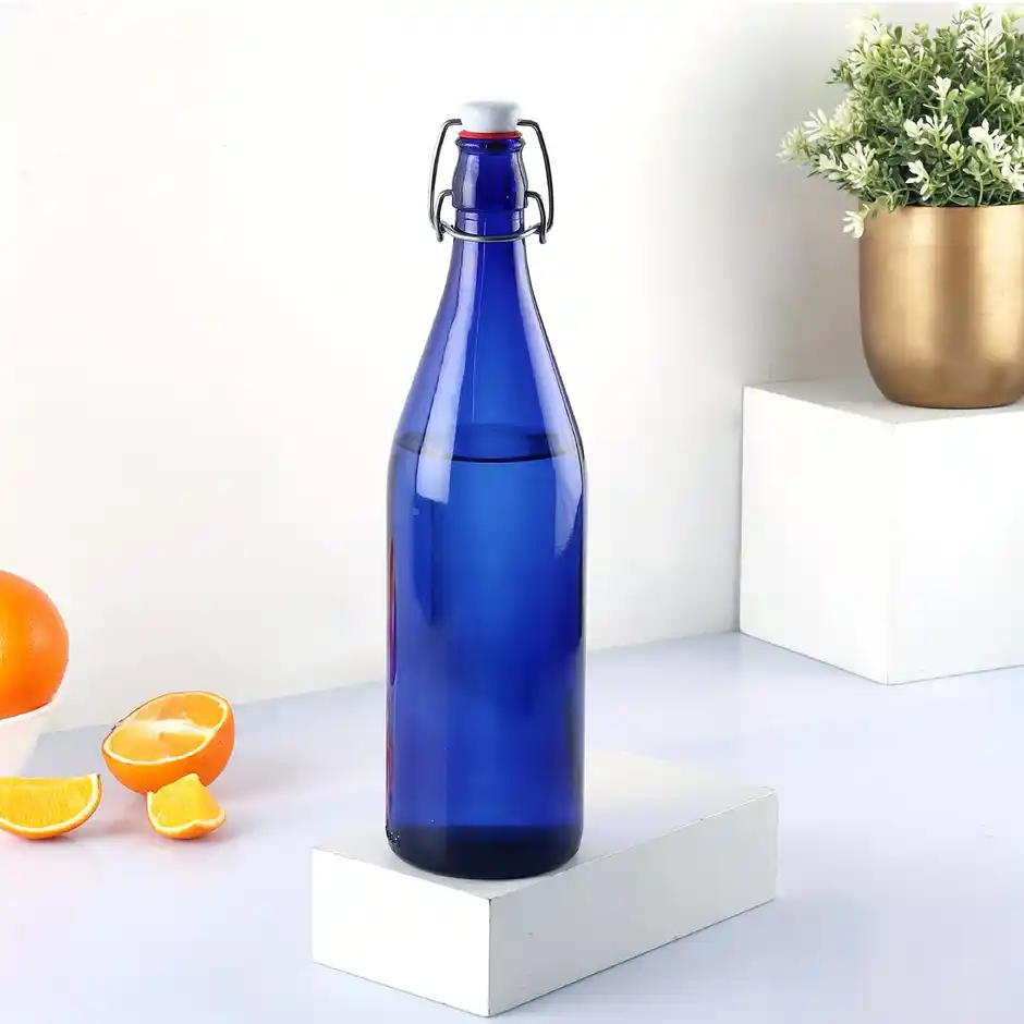 Water Bottle 1 Ltr Glass Blue