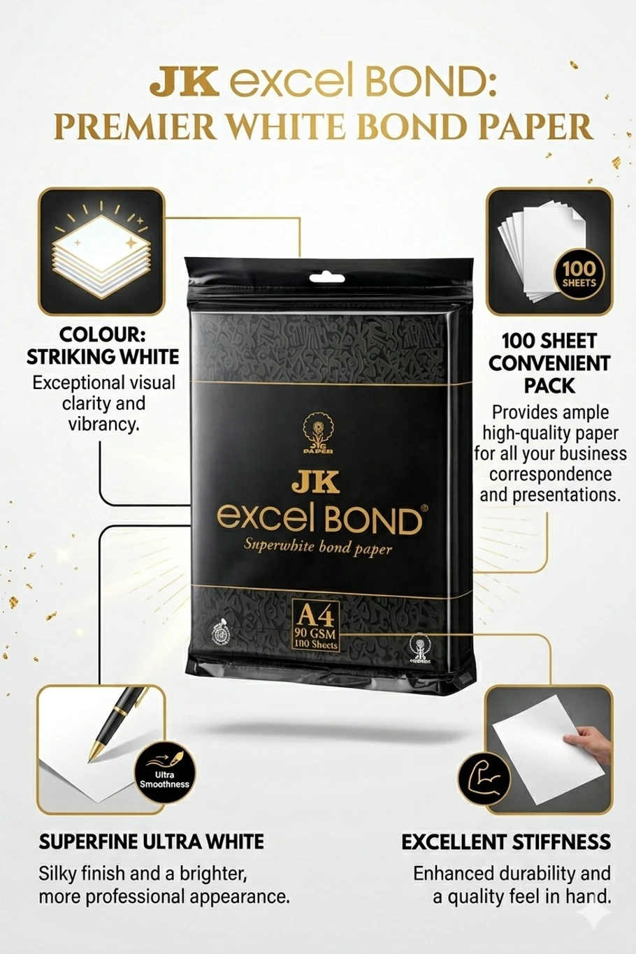 JK Bond paper A4 Size 90 GSM 100 Sheets