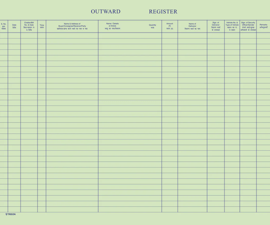 Material Outward Register No 8