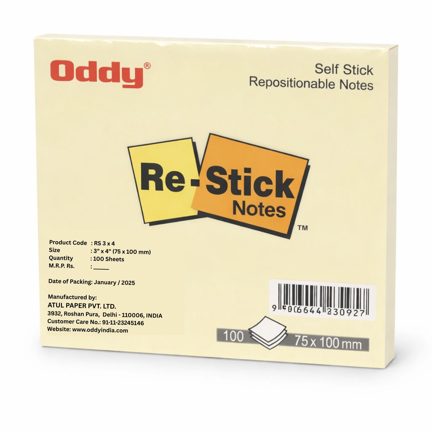 Sticky Notes Yellow Pad 100 Sheets Oddy RSN 3x4