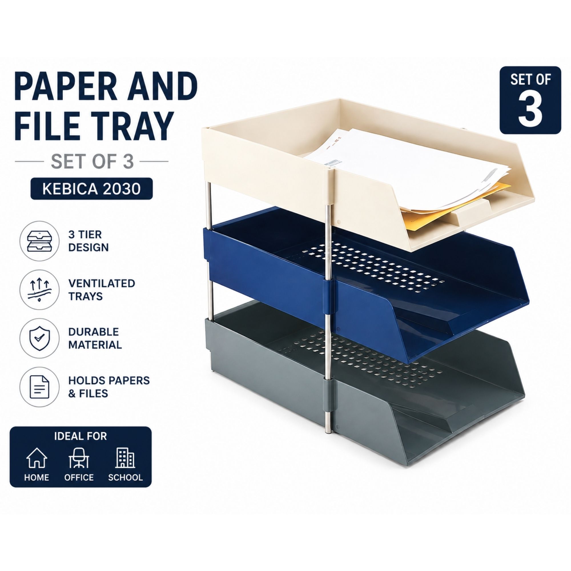 Paper and File Tray Set of 3 Kebica 2030