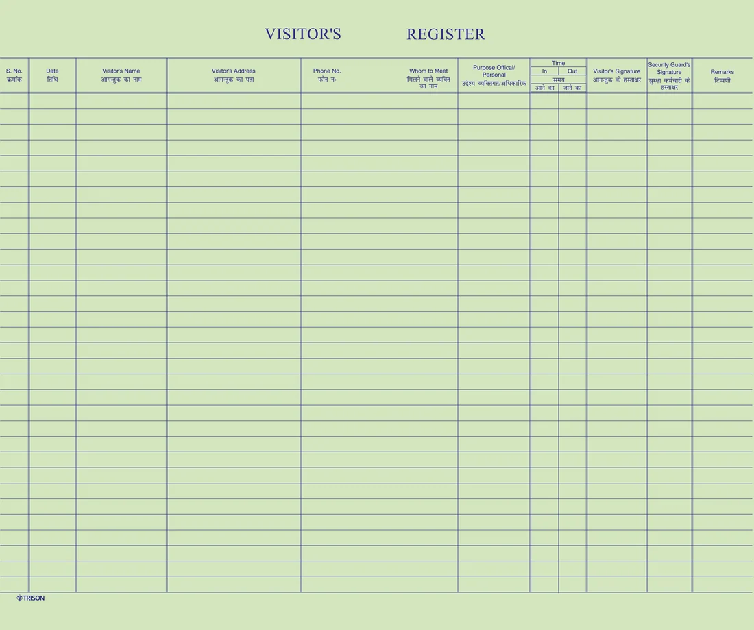 Visitors Register No2 100 pages Trison