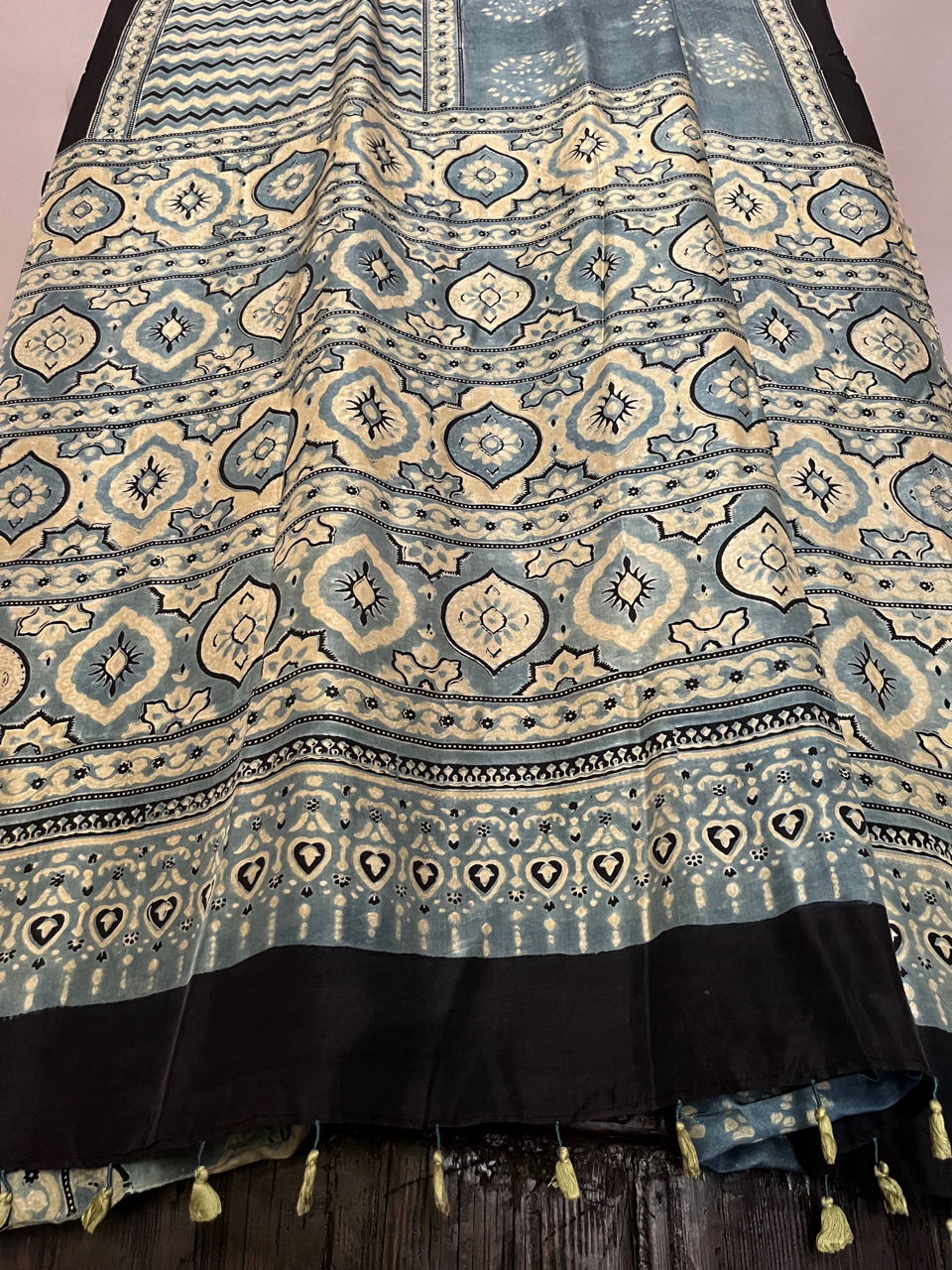 Ajrakh Mulberry silk saree