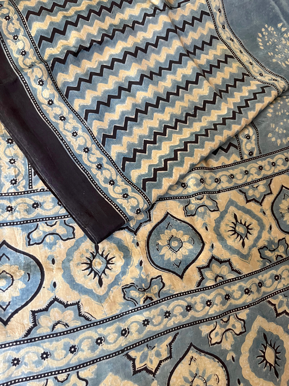 Ajrakh Mulberry silk saree