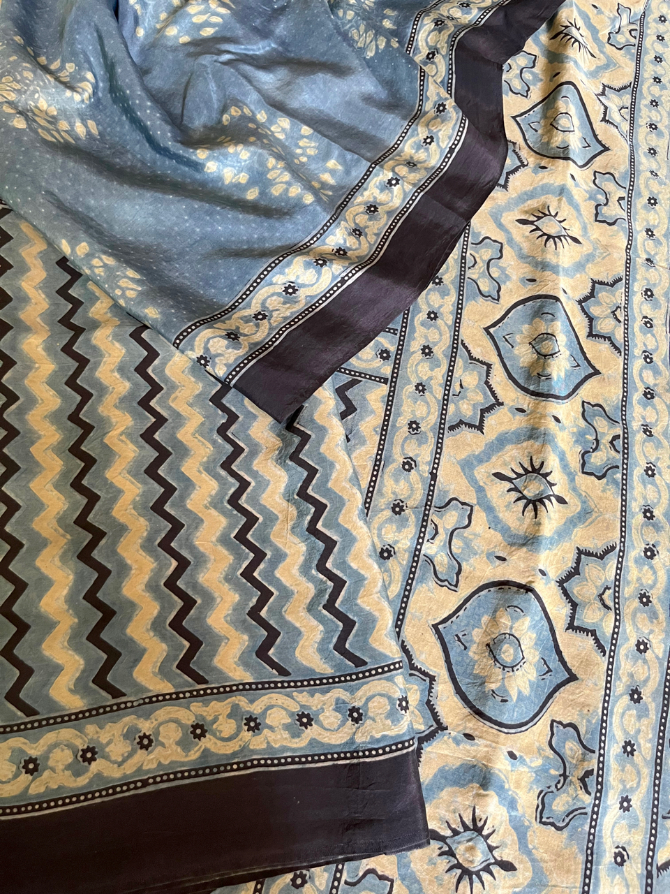 Ajrakh Mulberry silk saree