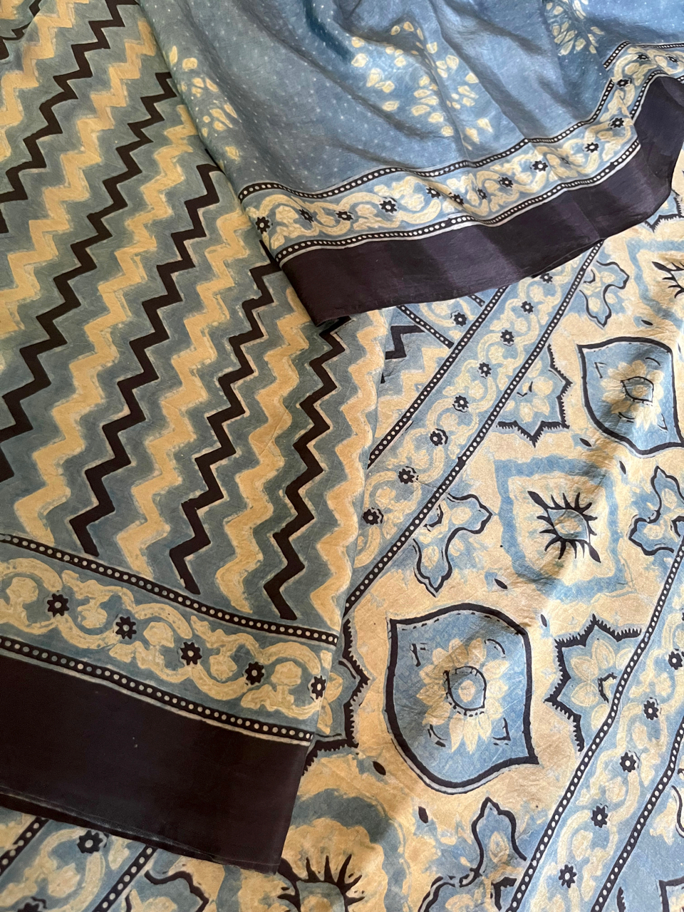 Ajrakh Mulberry silk saree