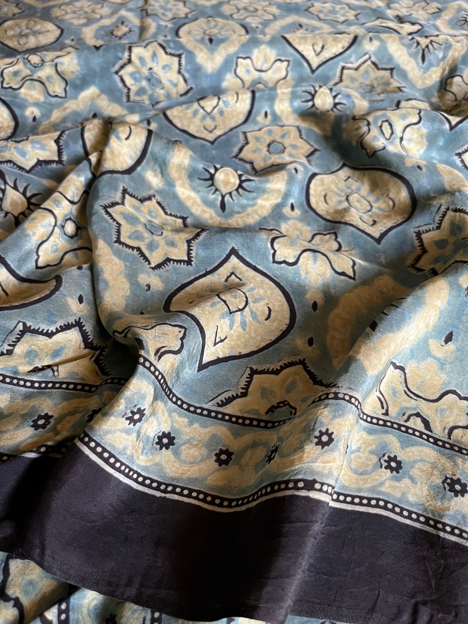 Ajrakh Mulberry silk saree