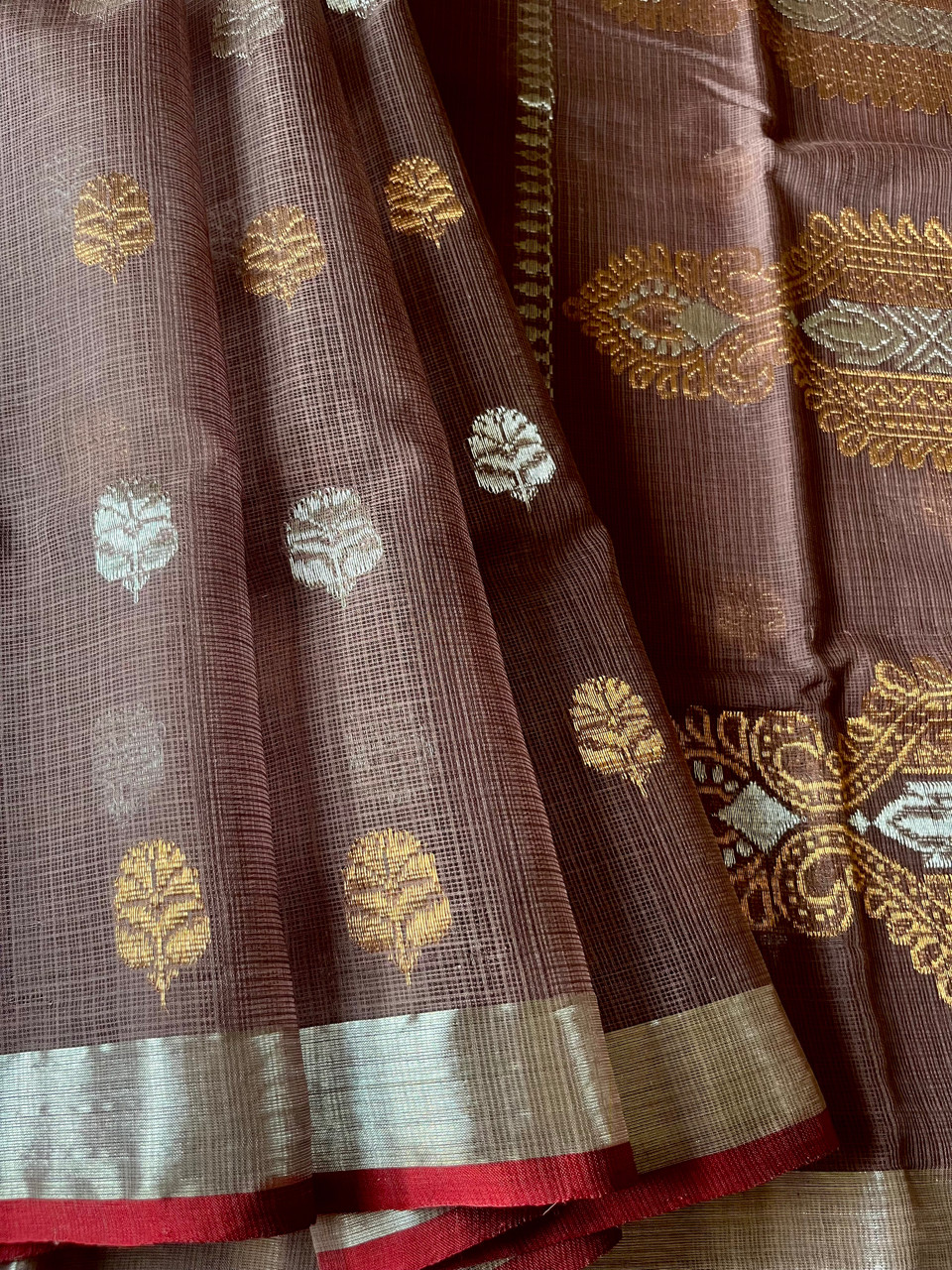 Kota Doria cotton-silk handloom saree with silver zari