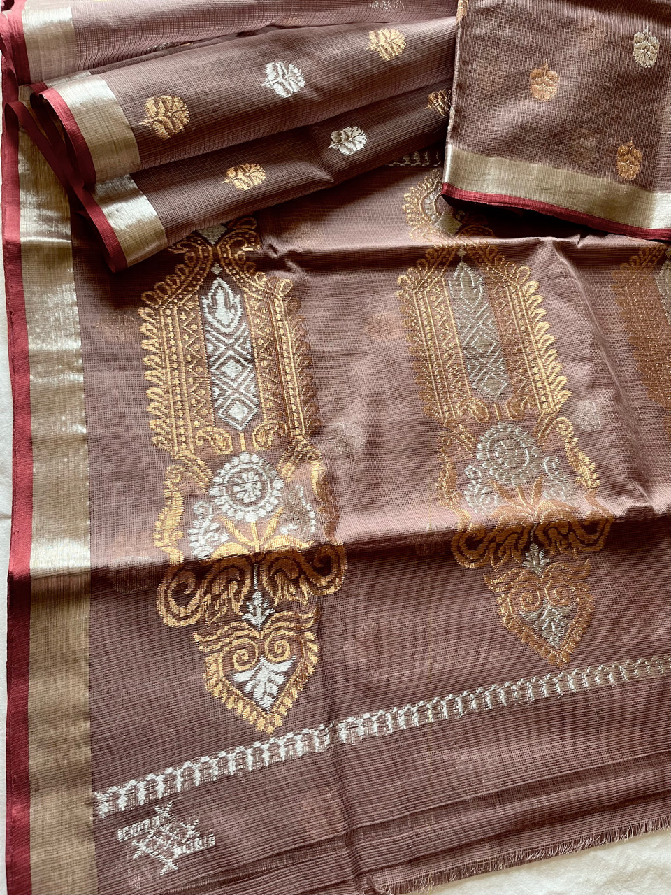 Kota Doria cotton-silk handloom saree with silver zari
