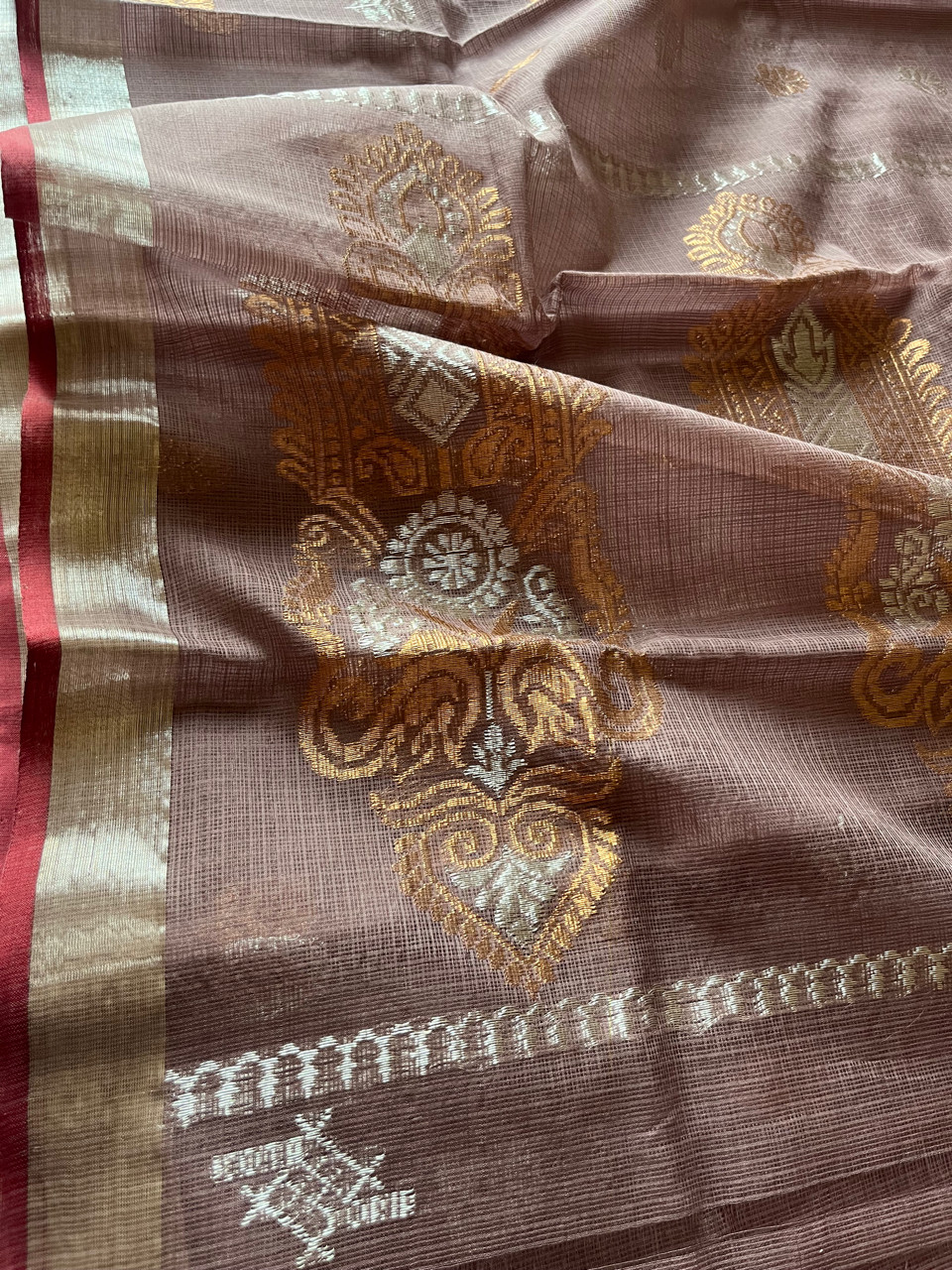 Kota Doria cotton-silk handloom saree with silver zari