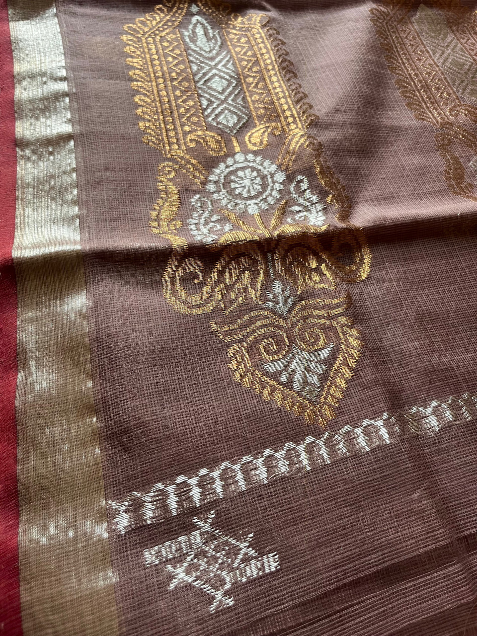 Kota Doria cotton-silk handloom saree with silver zari