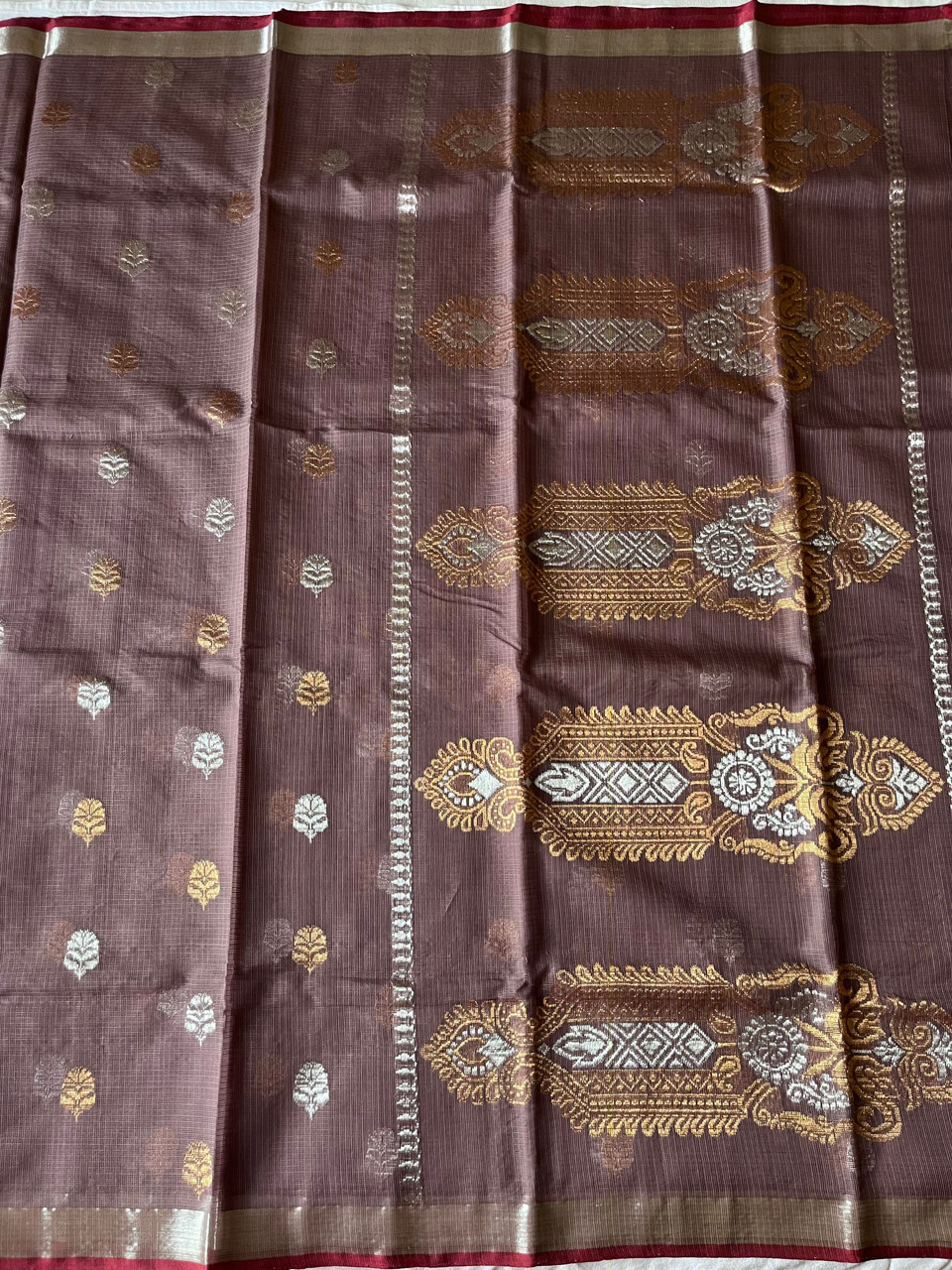 Kota Doria cotton-silk handloom saree with silver zari