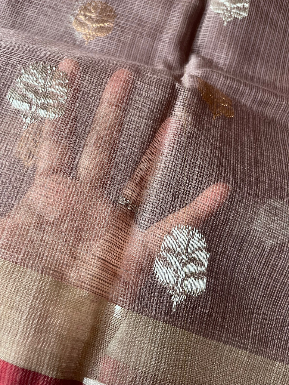 Kota Doria cotton-silk handloom saree with silver zari