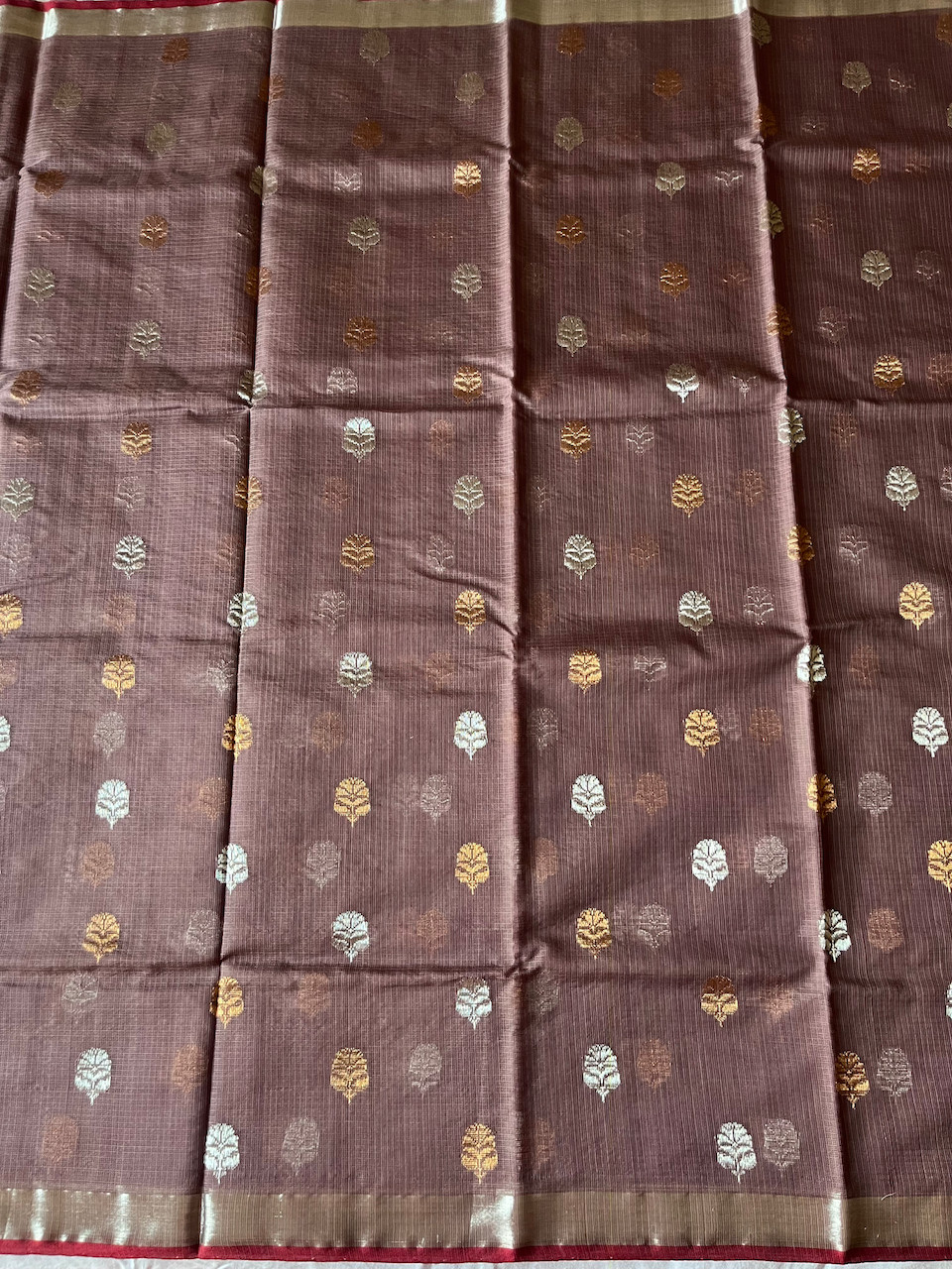 Kota Doria cotton-silk handloom saree with silver zari