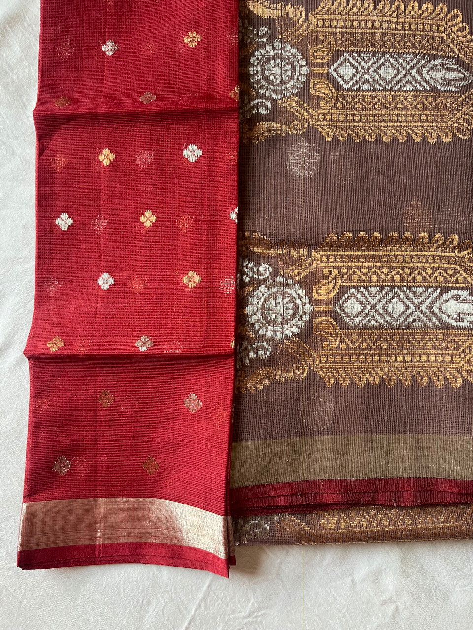 Kota Doria cotton-silk handloom saree with silver zari