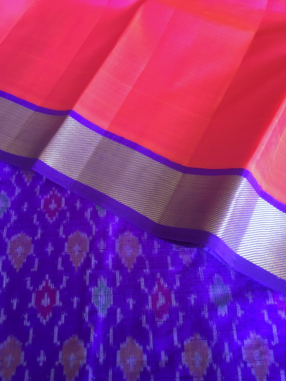 Kanchipuram silk handloom saree with Ikat blouse fabric