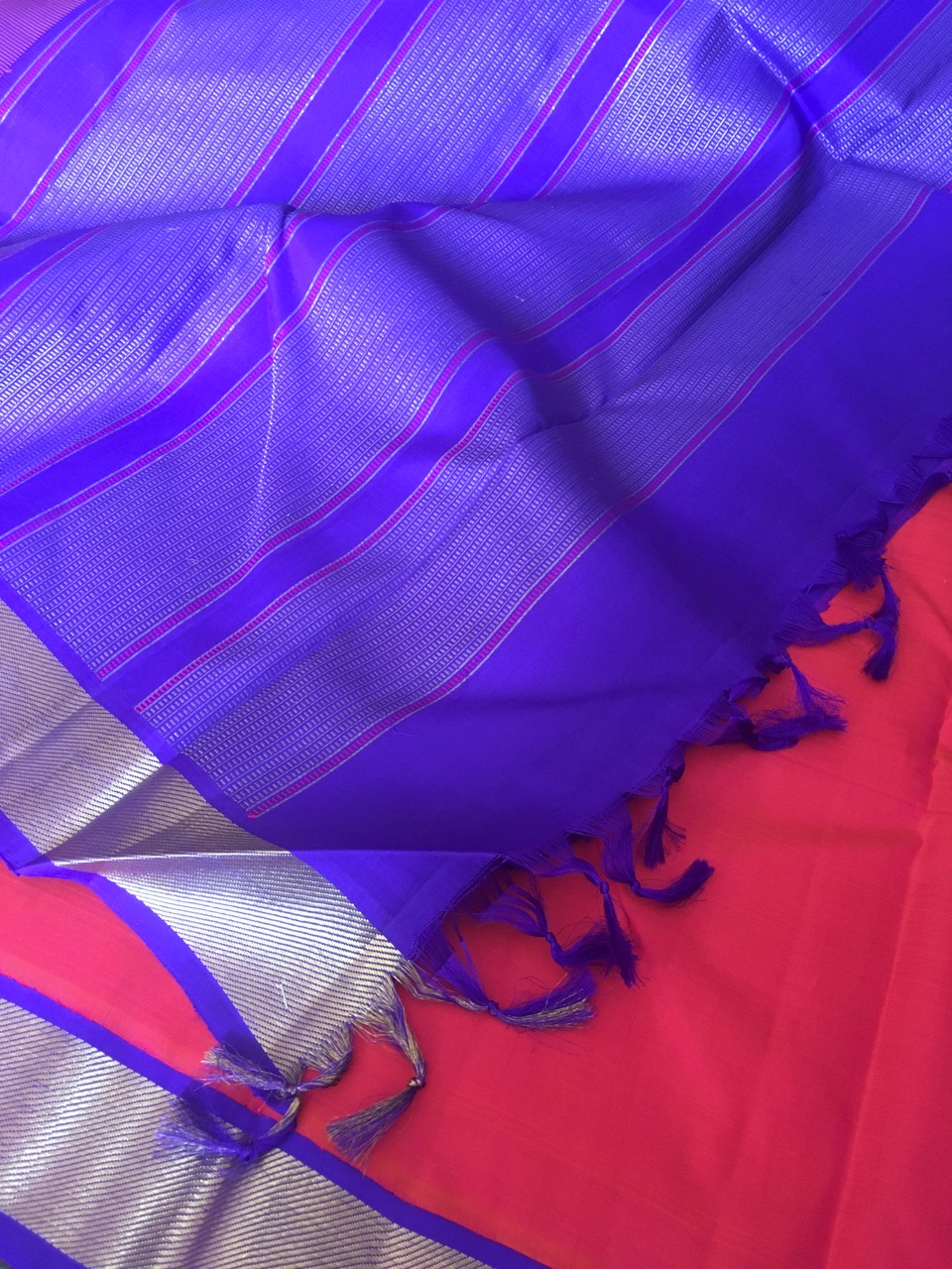 Kanchipuram silk handloom saree with Ikat blouse fabric