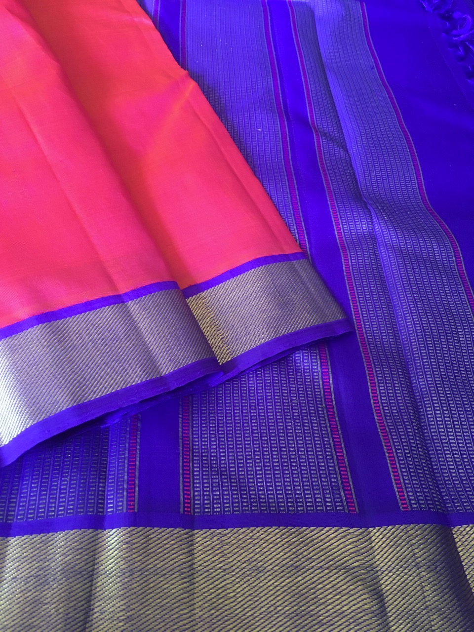 Kanchipuram silk handloom saree with Ikat blouse fabric