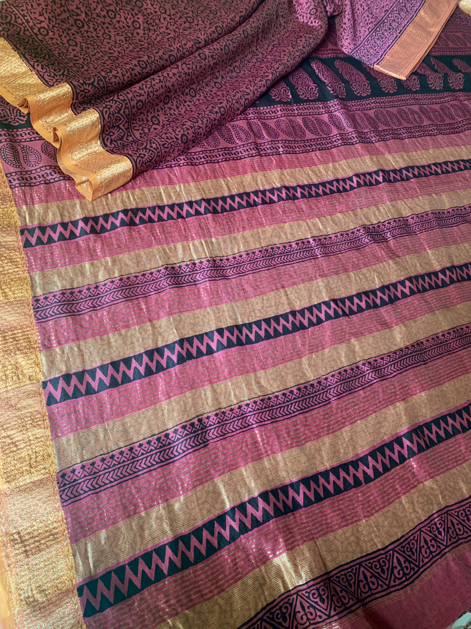 Bagh hand block printed Maheshwari handloom saree