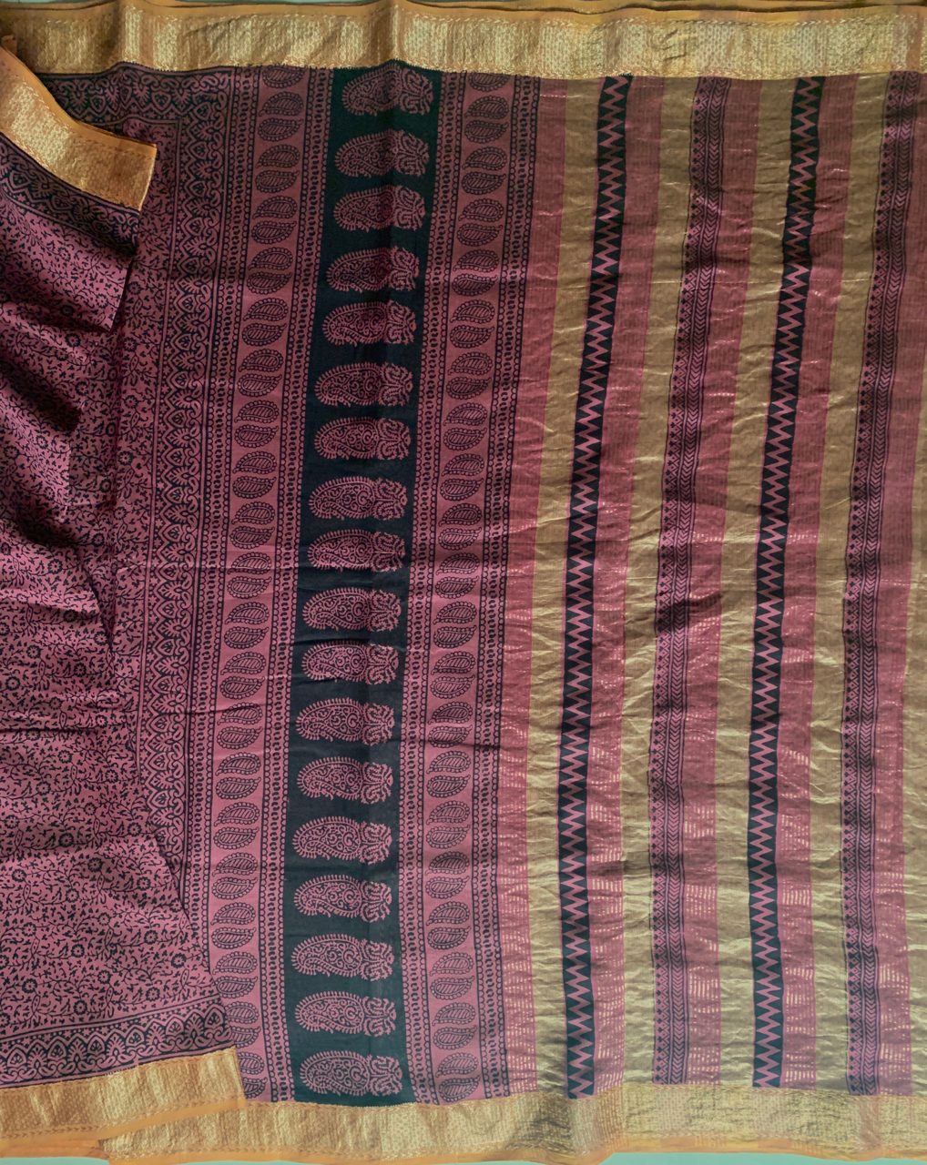 Bagh hand block printed Maheshwari handloom saree