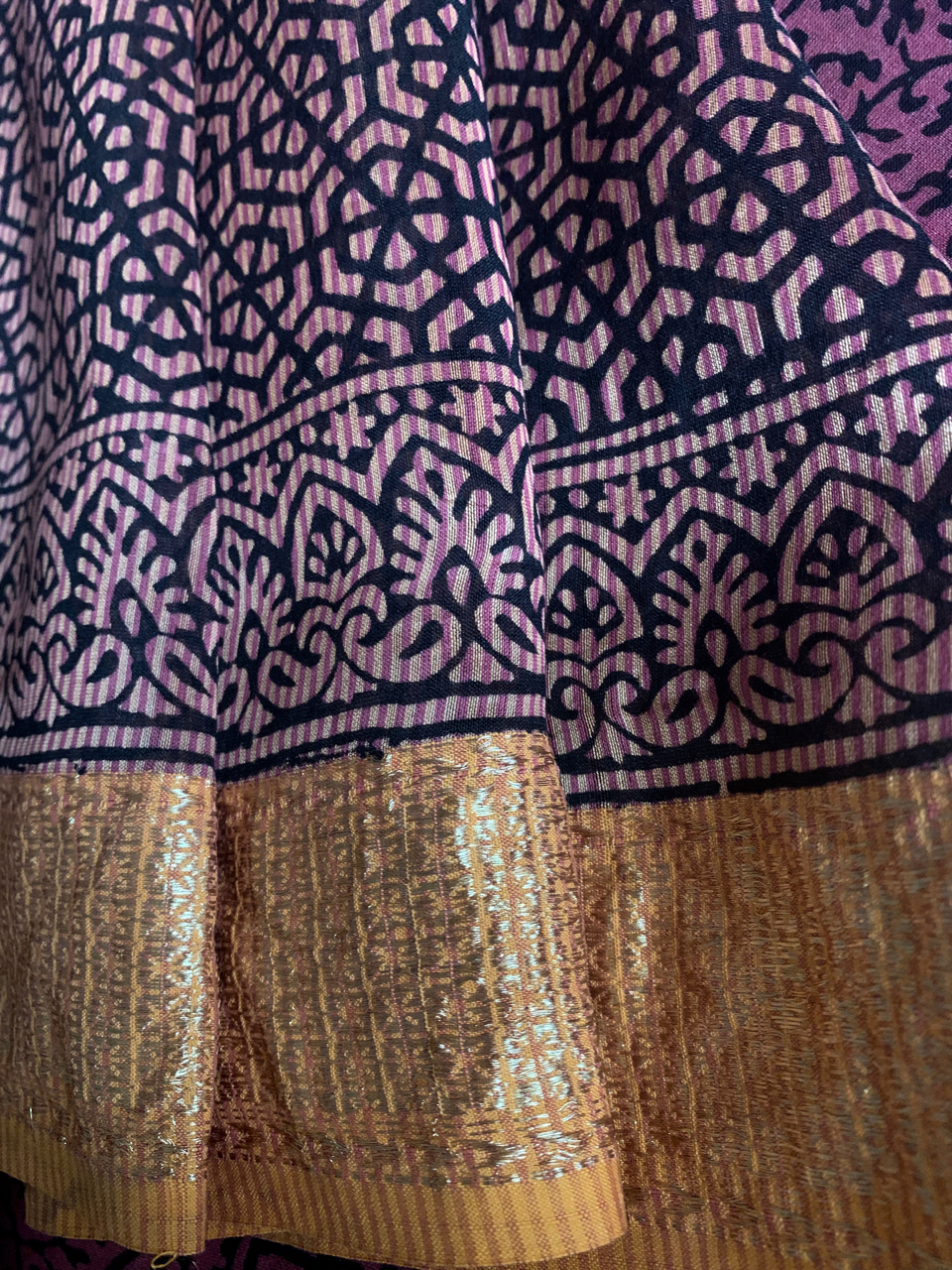 Bagh hand block printed Maheshwari handloom saree