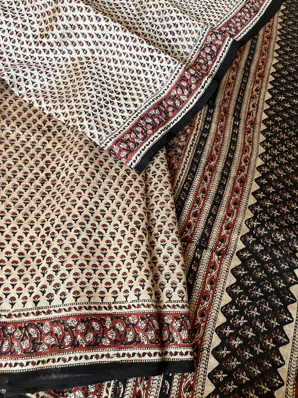 Bagru hand block printed cotton-silk saree