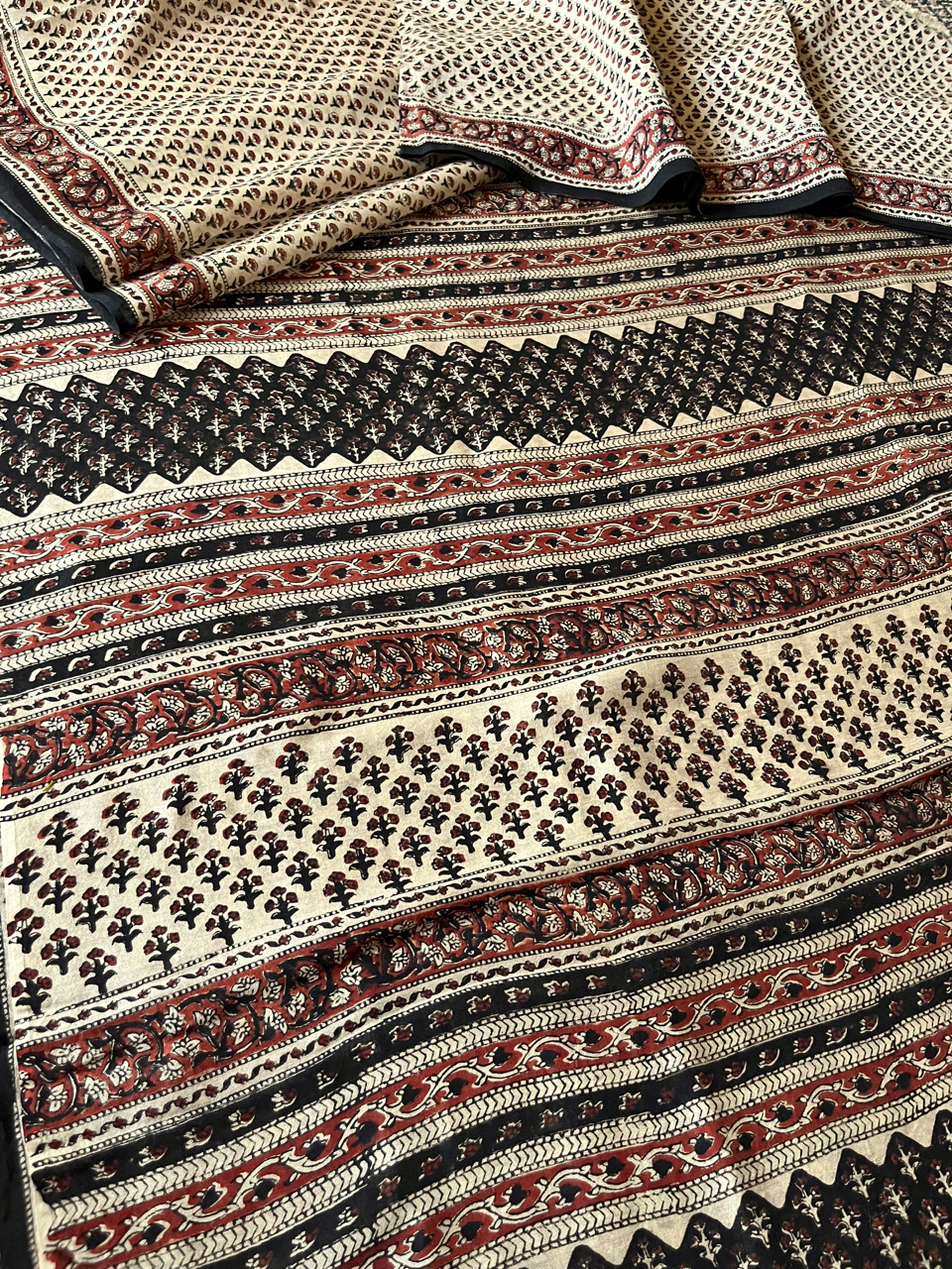 Bagru hand block printed cotton-silk saree