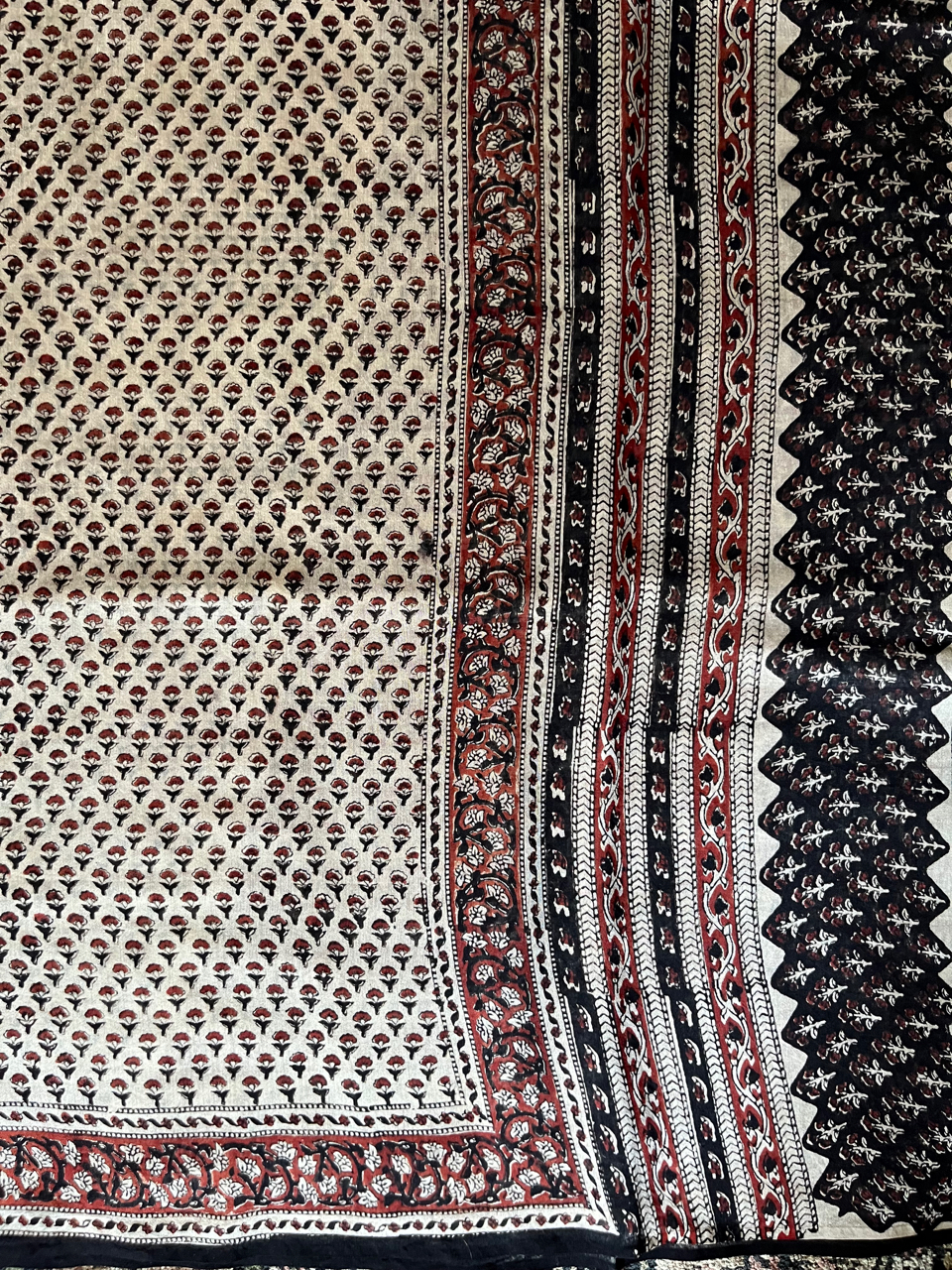 Bagru hand block printed cotton-silk saree