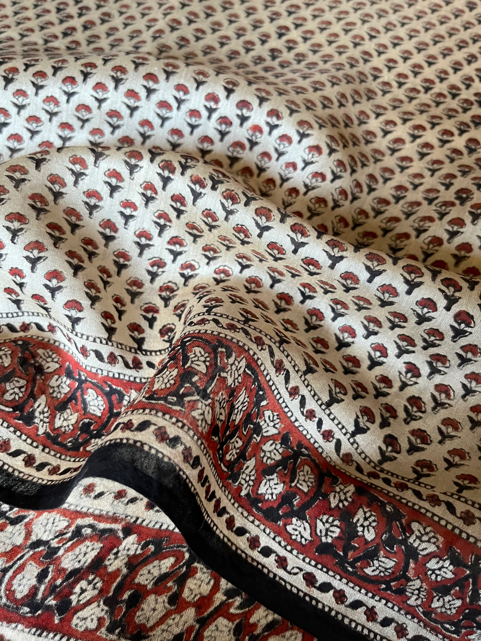 Bagru hand block printed cotton-silk saree