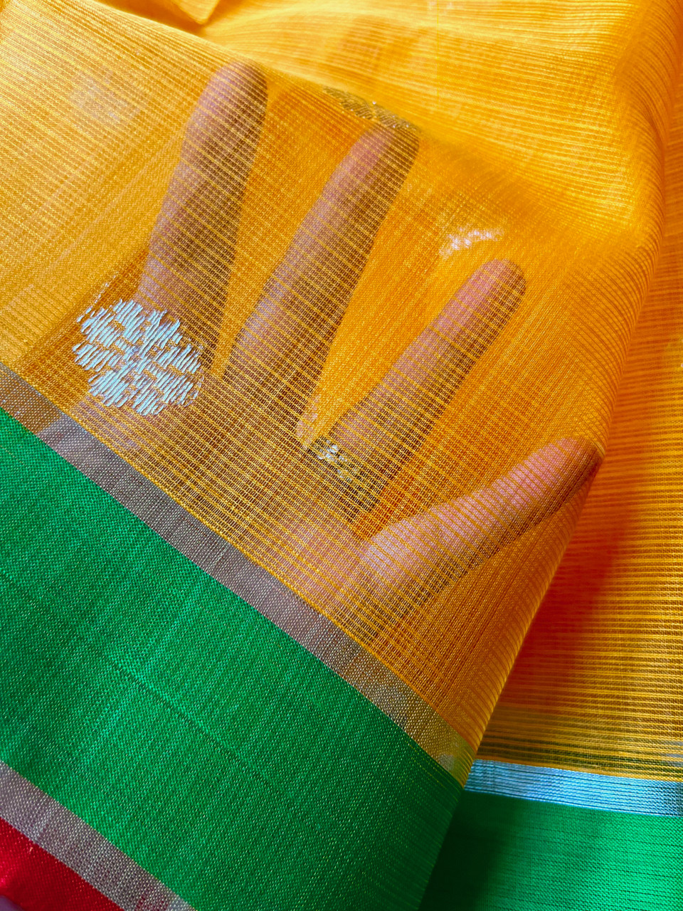 Kota Doria cotton-silk handloom saree with silver zari