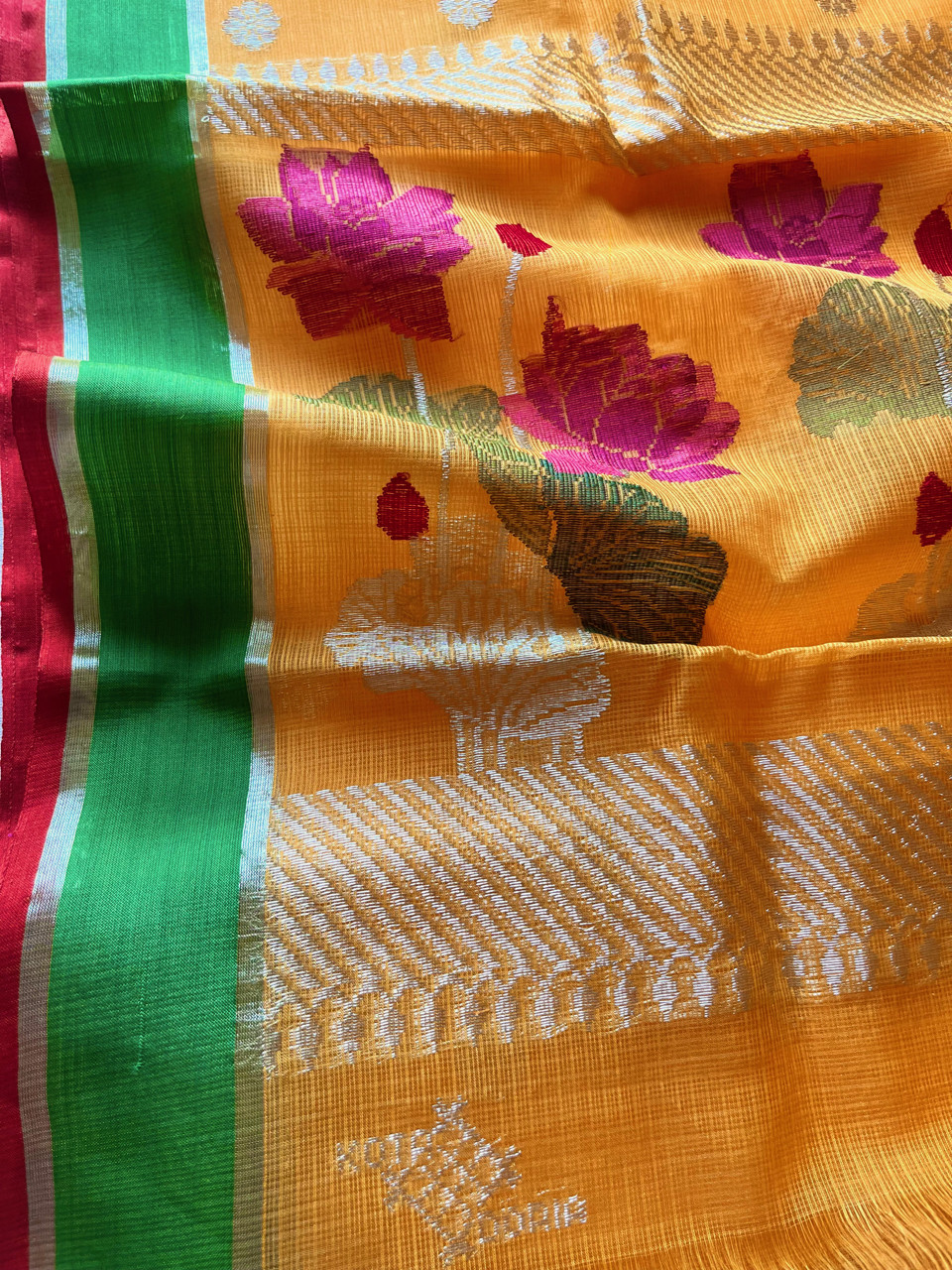 Kota Doria cotton-silk handloom saree with silver zari