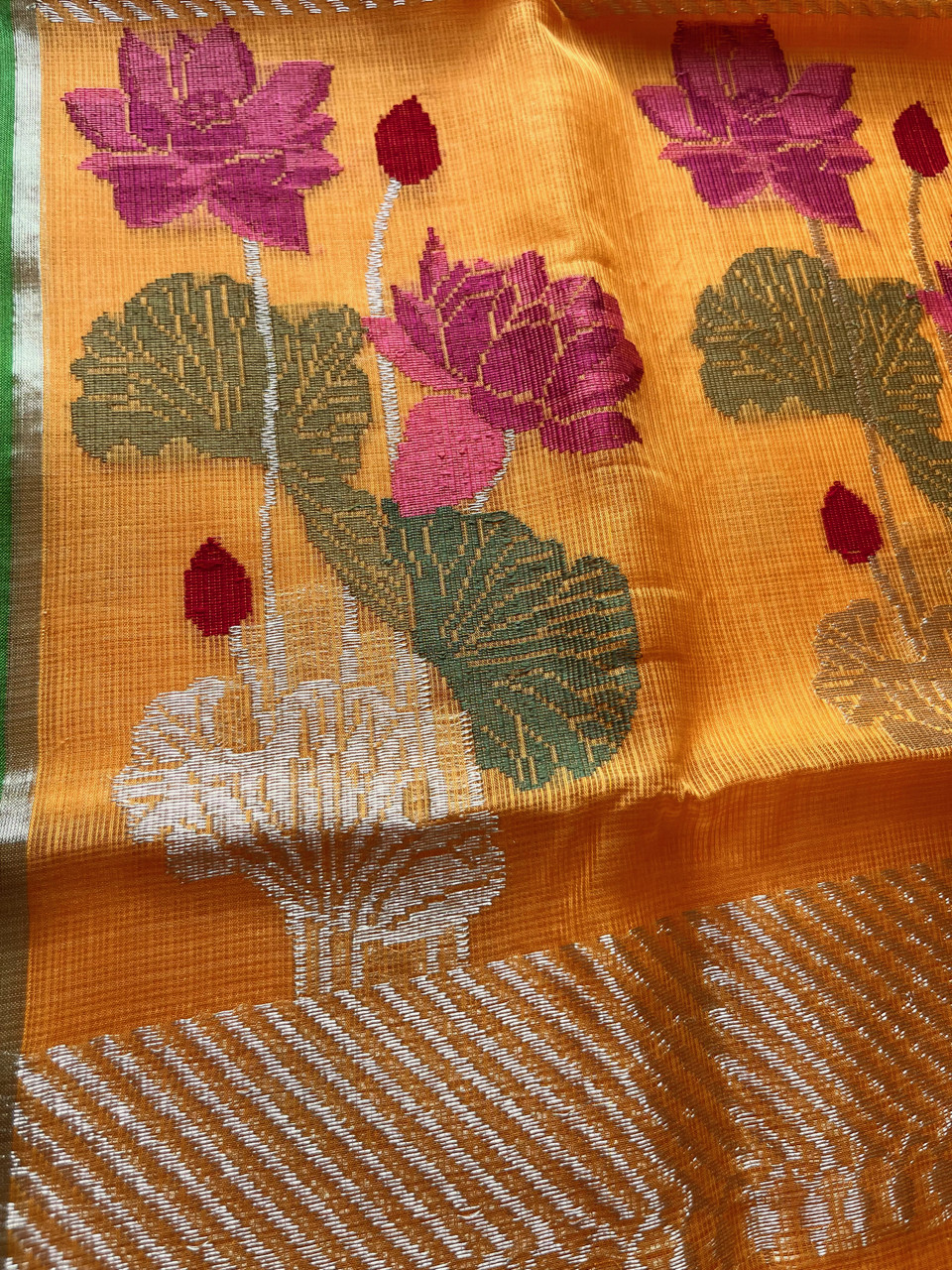 Kota Doria cotton-silk handloom saree with silver zari