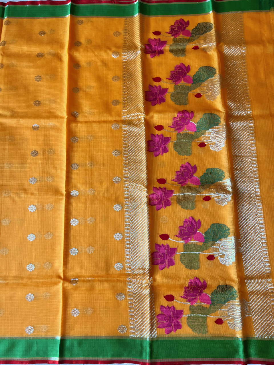 Kota Doria cotton-silk handloom saree with silver zari